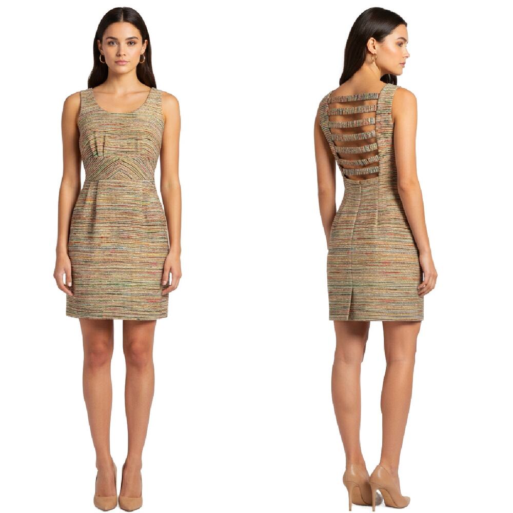 Loeffler Randall Metallic Tweed Mini Dress Ladder Back Lattice Open Back Size 6